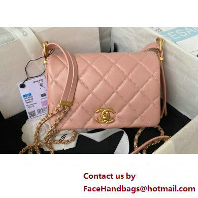 Chanel Lambskin & Gold-Tone Metal Mini Flap Bag AS4340 Pink 2023